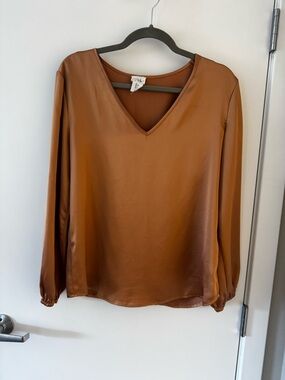 V-Neck Long Sleeve Satin Blouse